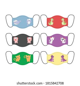 face mask illustration design with cute animal characters