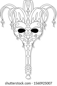 Face mask joker style. Isolated vector illustration on white background. Coloring adult page...