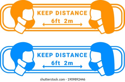 face mask and keep distance sign vector