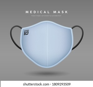 Face Mask Light blue color, realistic mock up template design, on gray background, Eps 10 vector illustration