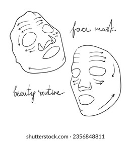 Face mask line drawing on white background. Morning beauty routine. Minimal design outline