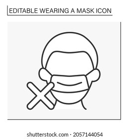 Zeigemaske-Symbol. falsche Maske tragen. Covid19. Konzept der Gesundheitsversorgung. Einzige Vektorgrafik. Bearbeitbarer Hub