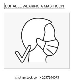  Face mask line icon. Regulations of mask wearing. Cover face. Covid19. Healthcare concept. Isolated vector illustration. Editable stroke