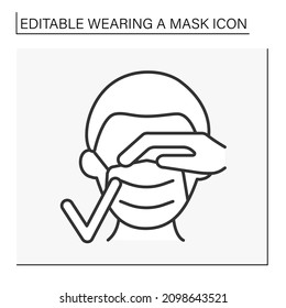  Face mask line icon. Regulations of mask wearing. Cover face. Covid19. Healthcare concept. Isolated vector illustration. Editable stroke