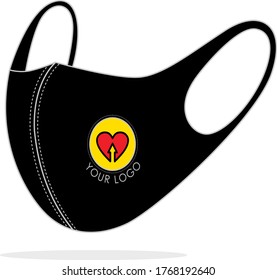 face mask with logo printed design on black background