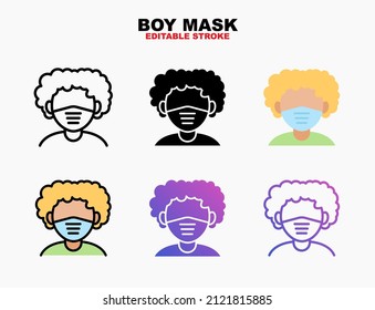 Face mask Man Male icon style line, outline, flat, glyph, color, gradient. Editable stroke and pixel perfect. Can be used for digital product, presentation, print design and more.