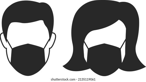 Face mask or medical respiratory mask icon vector data for apps and websites. Protection wear from coronavirus, air pollution, dust, flu illustration, sign for medical equipment store.