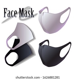 Face Mask Mouth Cover Elastic Cotton Breathable Icon Design.Vector realistic illustration of a medical facial mask. 