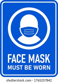 Face Mask Must Be Worn or No Face Mask No Entry Policy Rectangular Vertical Instruction Sign with an Aspect Ratio of 3:4 and Rounded Corners. Vector Image.