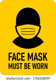 Face Mask Must Be Worn Vertical Instruction Sign with an Aspect Ratio of 3:4 and Rounded Corners. Vector Image.