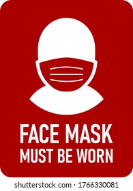 Face Mask Must Be Worn Vertical Instruction Sign with an Aspect Ratio of 3:4 and Rounded Corners. Vector Image.