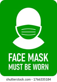 Face Mask Must Be Worn. Vertical Instruction Sign with an Aspect Ratio of 3:4 and Rounded Corners. Vector Image.
