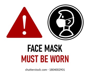 Face Mask Must Be Worn Warning or Instruction Sign. Vector Image.