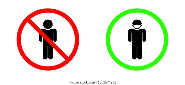 Face Mask Must Be Worn or No Face Mask No Entry Sign. Vector illustration. Vector icon in flat style. Icon isolated.