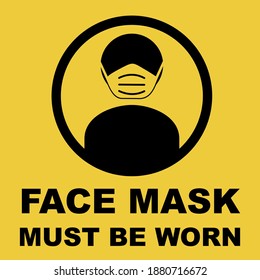 Face Mask Must Be Worn Vertical Sign with an Aspect Ratio of 3:4. Vector Image.