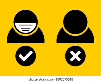 Face Mask Must Be Worn or Masks Required Coronavirus Covid-19 Warning Icon. Vector Image.