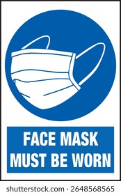 Face Mask Must Be Worn At All Times Safety Sign Blue Sign Vector Illustration Icon Symbol