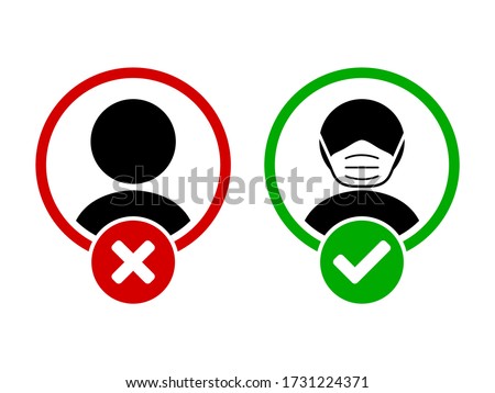 Face Mask Must Be Worn or No Face Mask No Entry Sign. Vector Image.