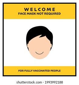 Face Mask Not Required For Fully Covid-19 Vaccinated People Banner. Vector Illustration Of People Smiling Without Mask.