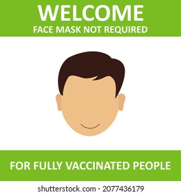 Face Mask Not Required For Fully Covid-19 Vaccinated People Banner. Vector Illustration Of People Smiling Without Mask.