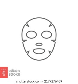 Icono del paquete de máscara facial. Estilo de contorno simple. Cuidado de la piel, sábanas, cosméticos, concepto de belleza. Símbolo de línea delgada. Diseño de ilustración de vectores aislado en fondo blanco. EPS de trazo editable 10