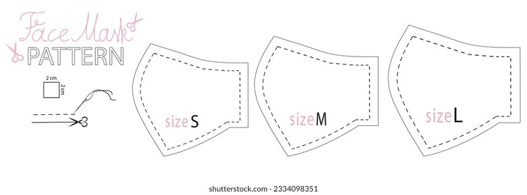 Face mask pattern for cut, sewing pattern for adult and toddler. Vector pattern for cutting and self, sewing a respiratory mask with sizes for adults and children