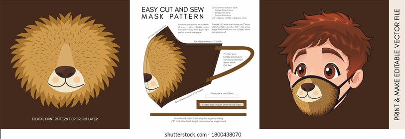 Face Mask Pattern and Template for children. Suitable for the Back to School Season Animal Print 