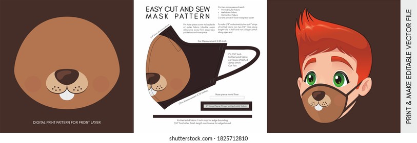 Face Mask Pattern and Template for children. Suitable for the Back to School Season Animal Print 