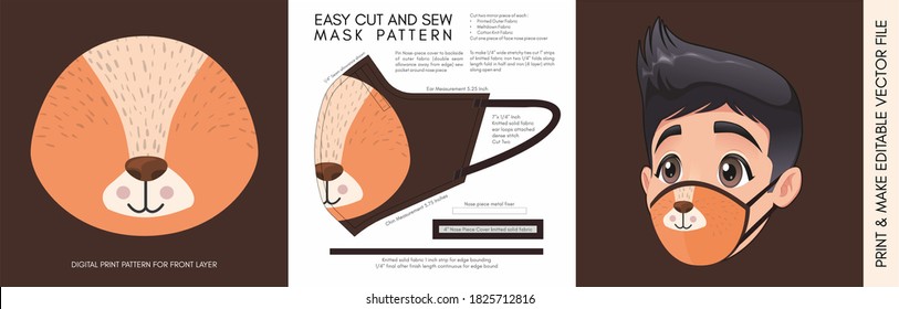 Face Mask Pattern and Template for children. Suitable for the Back to School Season Animal Print 