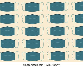 Face mask pattern. Vector illustration. Wallpaper, background, cover, web background, banner. Blue masks on rosa background