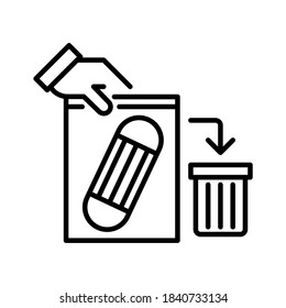 Gesichtsmaske in Plastiktüten mit Karton. Zeilenvektor. Konzept der COVID-19-Prävention. Einzeln auf weißem Hintergrund.