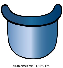 The face mask is plastic. Vector illustration. Personal protective equipment against coronavirus infection COVID-19. Visor on an isolated white background. Medical topics. Cartoon style. Screen.