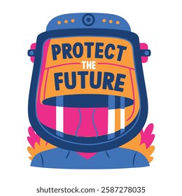 Face mask with protect future typography, flat sticker 
