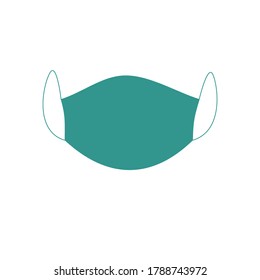 Face mask protecting from virus, dust. Single blue vector mask isolated on white background.  Fabric mask simple design. Flat illustration.