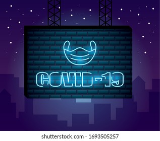 face mask protection neon light vector illustration design