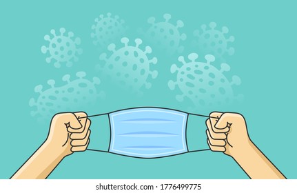 Face mask protection from virus, bacteries and other disease transmitted by airborne droplets - vector medical illustration