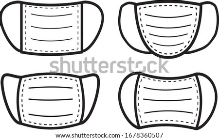 Face mask protector outline drawing vector illustration. Corona disease prevention sign in different shape. Virus protection flat sketch. Medical health equipment for people logo.