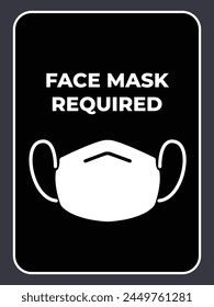 Face mask required health medical black and white sign age poster banner vector illustration isolated on vertical background. Simple flat cartoon drawing.