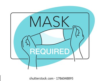 Gesichtsmaske mit erforderlicher Infotafel - Schutz vor Viren, Bakterien und anderen durch Tröpfchen in der Luft übertragbaren Krankheiten - Vektorgrafik