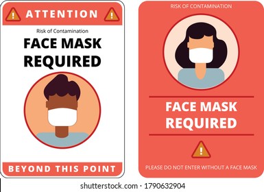 Face Mask Required Poster.No Entry. Face Mask Required Sign.Please Do Not Enter Without A Face Mask. Protective Face. Wearing A Medical And Surgical Mask.Print Ready.Editable