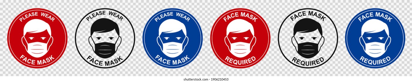Face mask required sign. Attention do not enter without a face mask. Human wearing medical mask icon, protecting themselves against infection. Coronavirus - COVID-19, virus contamination - vector