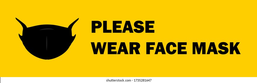 Face Mask Required Sign, Medical Face Mask Icon. Warning ฺyellow Banner.