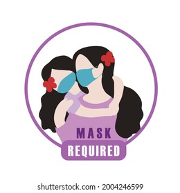 Máscara facial requerida. Nuevos íconos normales usando máscaras. Mujeres con máscaras.