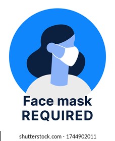 Face mask required sign showing woman wearing face mask