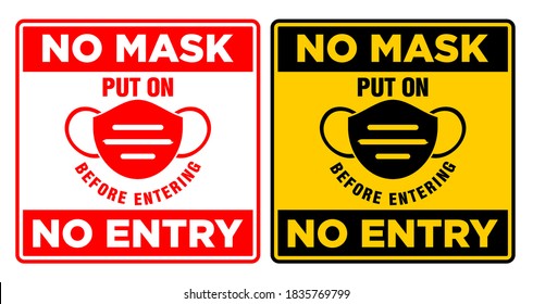 Máscara facial requerida. Señalización de advertencia cuadrada para restaurantes, cafés y comercio minorista. Ilustración, vector