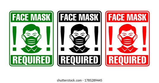 Face mask required sign. Warning signage for restaurant, cafe and retail business on transparent background. Illustration, vector