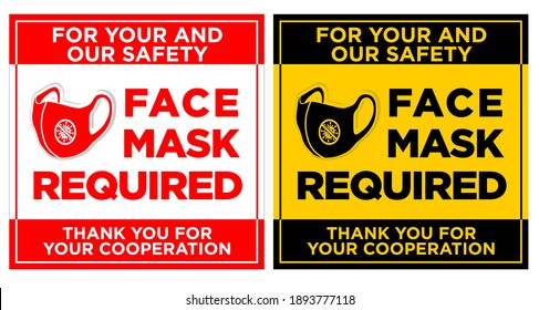 Face mask required sign. Warning prevention signage for restaurant, cafe and retail business. Protective face mask Vector