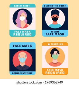 Face mask required sign. Face mask warning signage. Illustration, vector