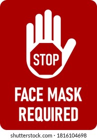 Face Mask Required Vertical Instruction Icon with Stop Hand, an Aspect Ratio of 3:4 and Rounded Corners. Vector Image.