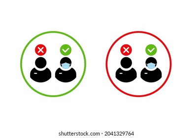 Face mask required warning prevention sign. Human profile silhouette with face mask in rounded rectangular frame.